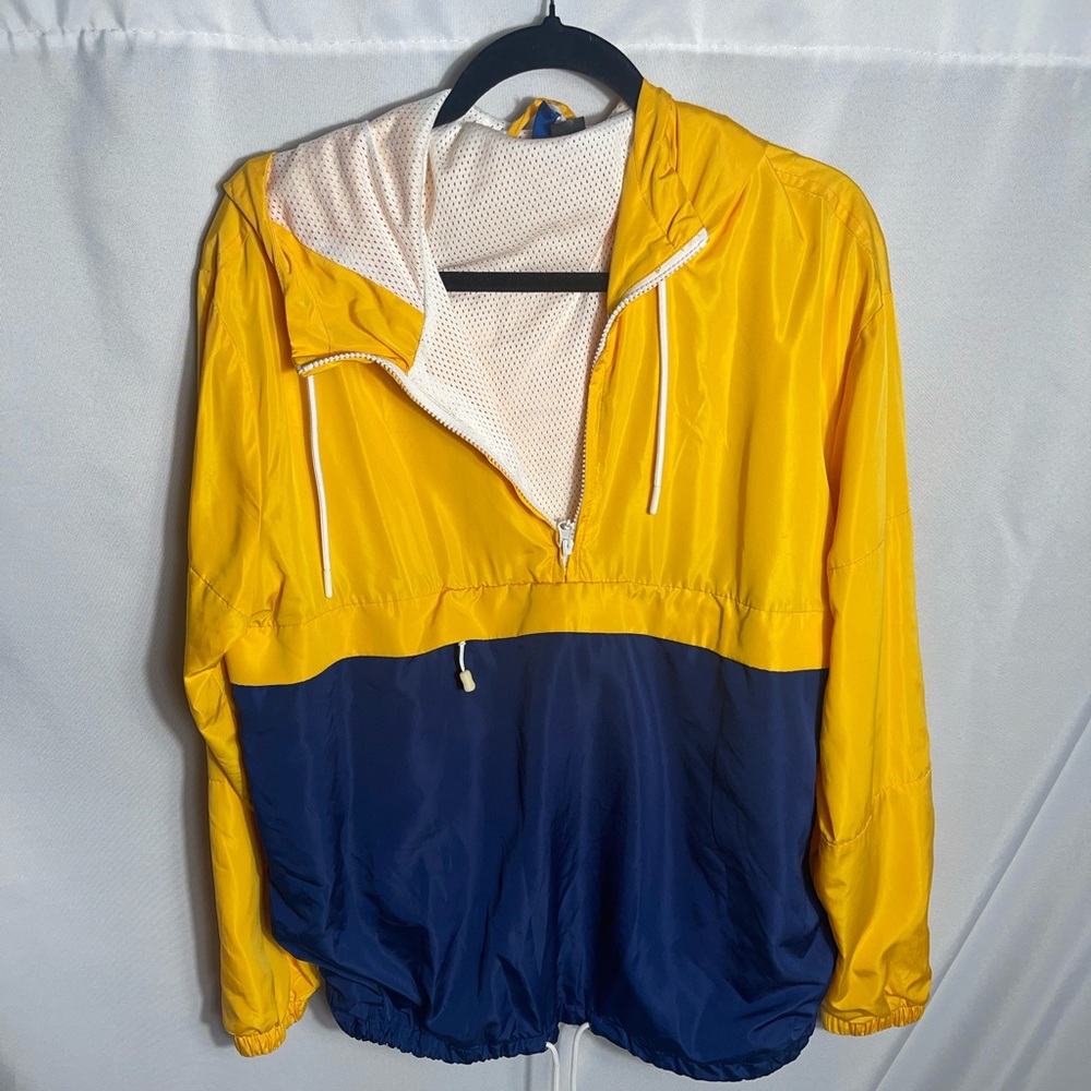 H&M Divided Yellow Blue Half Zip Windbreaker Hoodie Jacket M